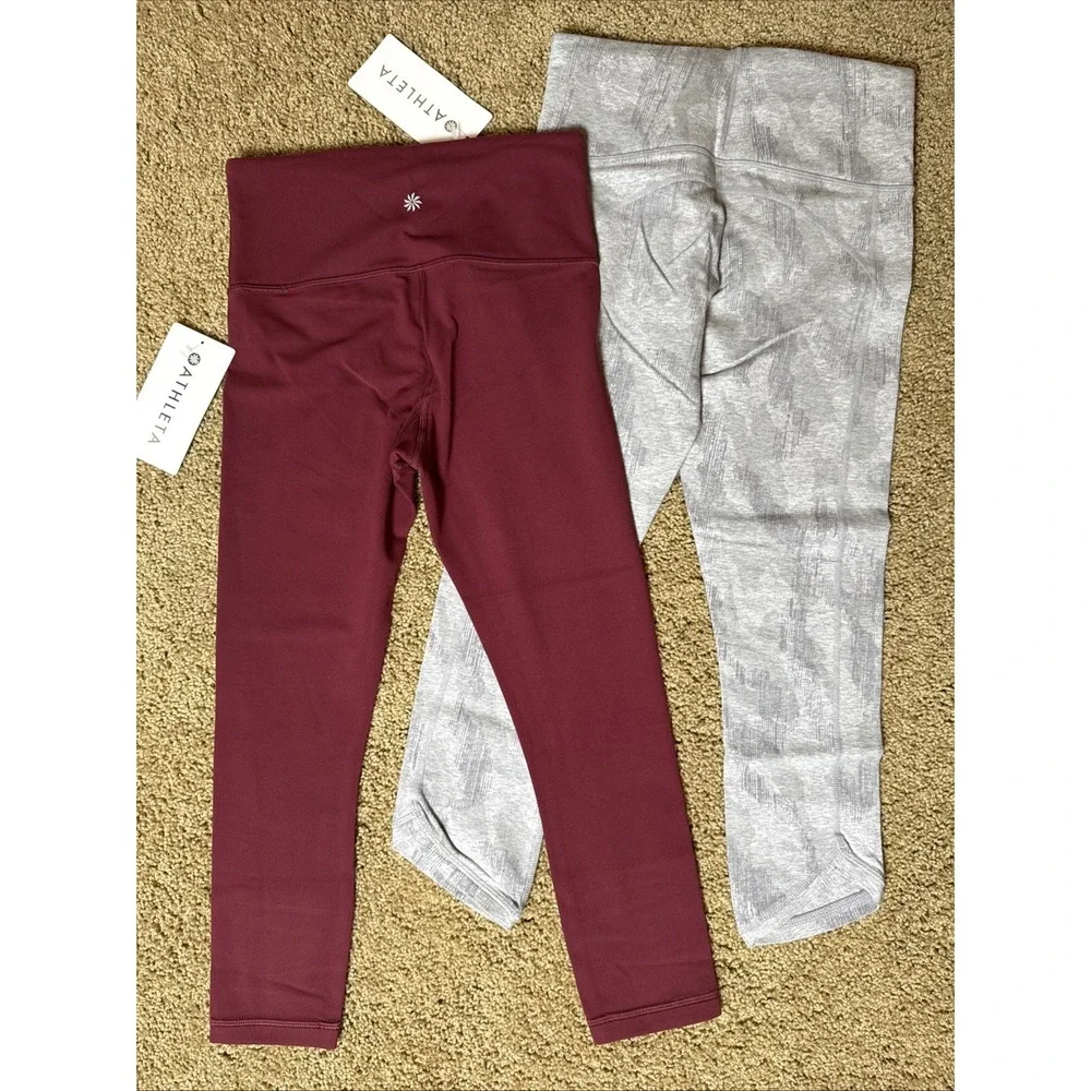 Athleta XS Elation Capri Burgundy & Organic Cotton Be Present Capri Gray NWT